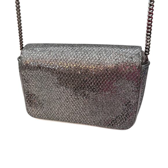 Jimmy Choo Ruby L Glitter Crossbody Bag Link Chain Metallic Grey Glitter - Picture 5 of 12